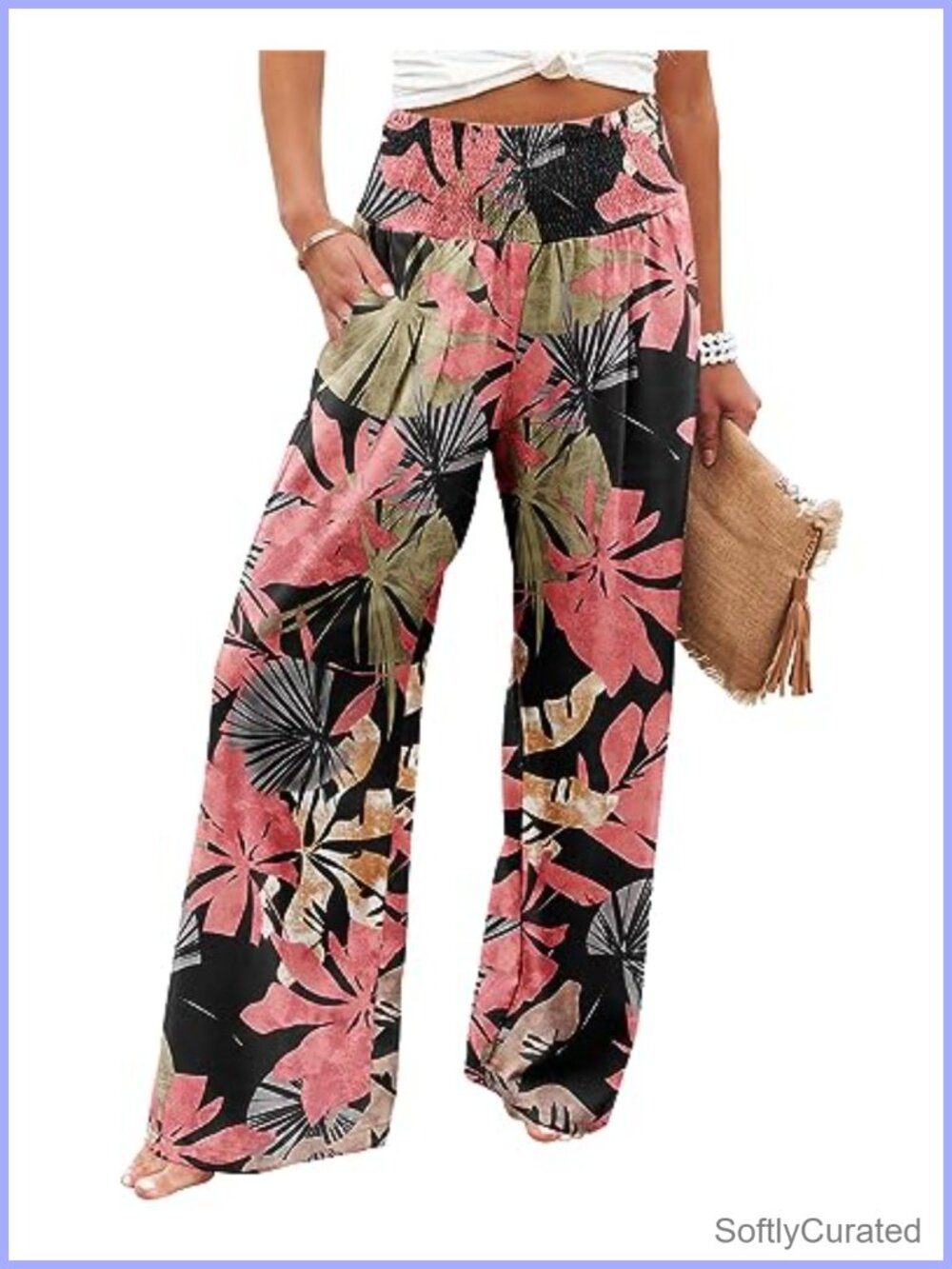 High Waisted Wide Leg Palazzo Lounge Pants with Pockets Flowy Beach Trousers